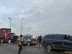 Container truck loses control, crashes into six vehicles on Kara bridge in Lagos